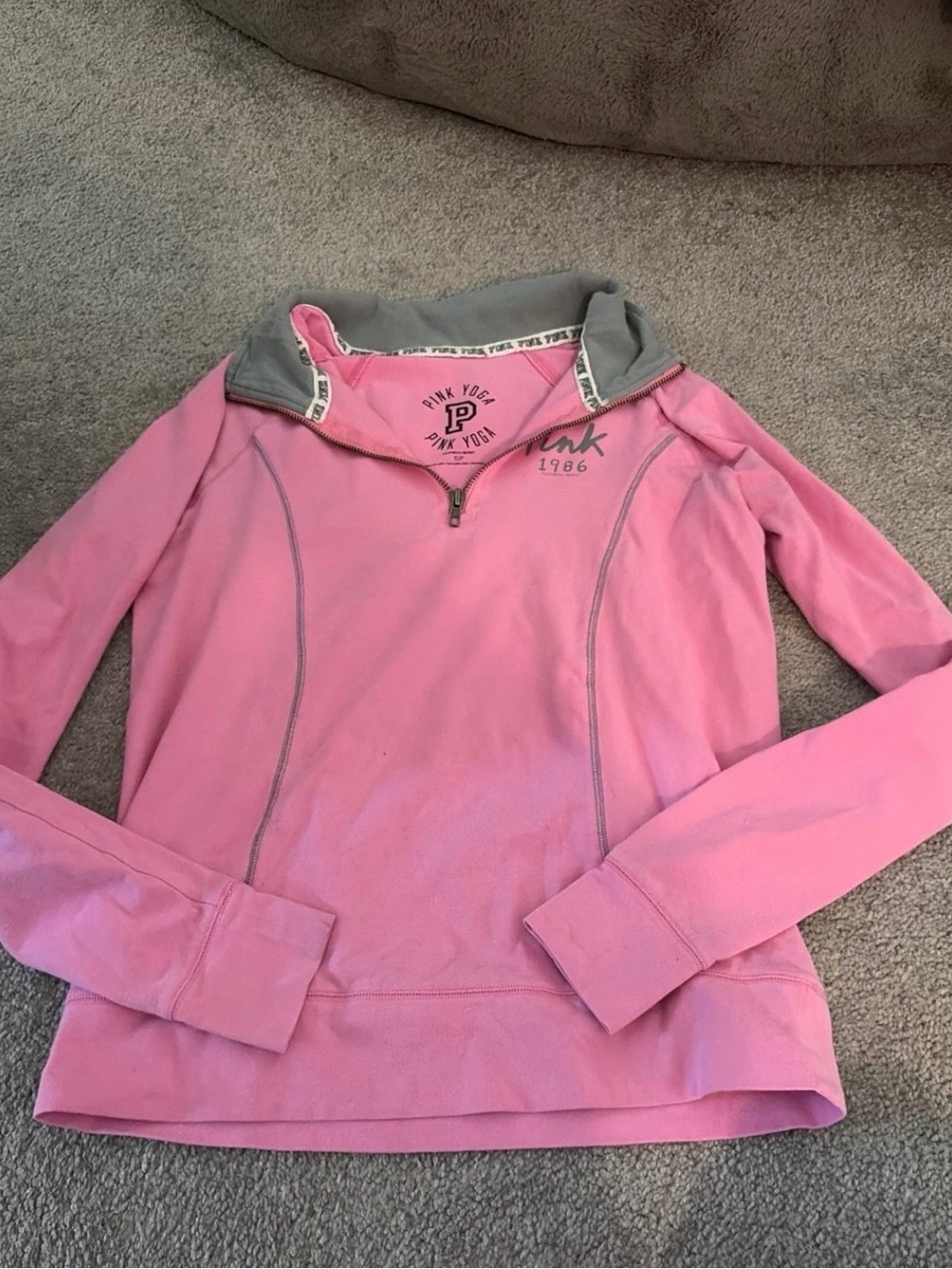 PINK Victoria's Secret Women’s Pink Half-Zip Pullover with Gray Collar